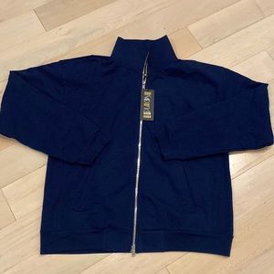 Suzie Kondi unisex zip Jacket in soft cotton terry navy
